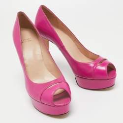 Pre Owned Stuart Weitzman Pink Leather Peep Toe Platform Pumps Size 41