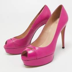 Pre Owned Stuart Weitzman Pink Leather Peep Toe Platform Pumps Size 41