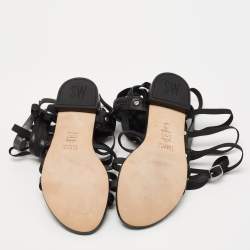 Stuart Weitzman Black Leather Gladiator Flat Sandals Size 37