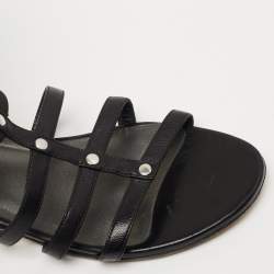 Stuart Weitzman Black Leather Gladiator Flat Sandals Size 37
