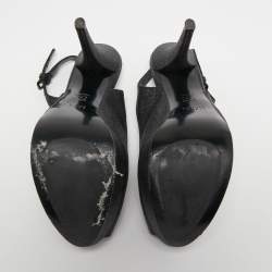 Stuart Weitzman Black Glitter and Leather Peep Toe Slingback Pumps Size 39
