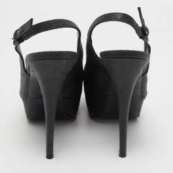 Stuart Weitzman Black Glitter and Leather Peep Toe Slingback Pumps Size 39