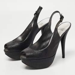 Stuart Weitzman Black Glitter Peep Toe Slingback Platform Pumps Size  38