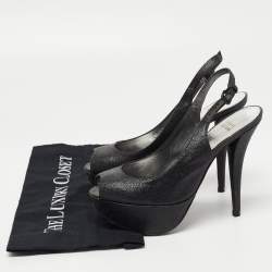Stuart Weitzman Black Glitter Peep Toe Slingback Platform Pumps Size  38