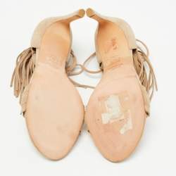 Stuart Weitzman Beige Suede Fringe Ankle Wrap Sandals Size 36