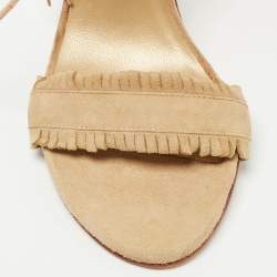 Stuart Weitzman Beige Suede Fringe Ankle Wrap Sandals Size 36