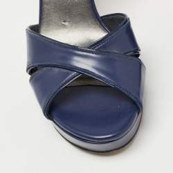 Stuart Weitzman Navy Blue Leather Platform Ankle Strap Sandals Size 36.5