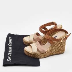Stuart Weitzman Multicolor Woven Leather Wedge Ankle Strap Sandals Size 36.5