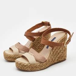 Stuart Weitzman Multicolor Woven Leather Wedge Ankle Strap Sandals Size 36.5
