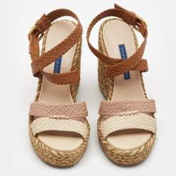Stuart Weitzman Multicolor Woven Leather Wedge Ankle Strap Sandals Size 36.5