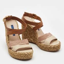 Stuart Weitzman Multicolor Woven Leather Wedge Ankle Strap Sandals Size 36.5