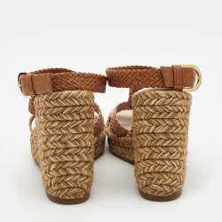 Stuart Weitzman Multicolor Woven Leather Wedge Ankle Strap Sandals Size 36.5