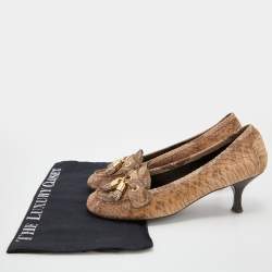Stuart Weitzman Brown Python Embossed Leather Loafer Pumps Size 38.5