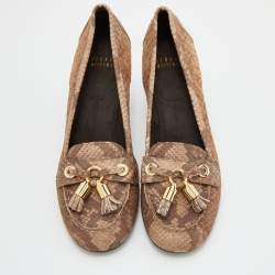 Stuart Weitzman Brown Python Embossed Leather Loafer Pumps Size 38.5