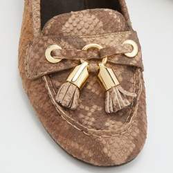 Stuart Weitzman Brown Python Embossed Leather Loafer Pumps Size 38.5