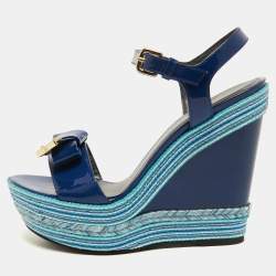 Stuart Weitzman Blue Patent Leather Ankle Strap Wedge Sandals Size 39