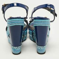 Stuart Weitzman Blue Patent Leather Ankle Strap Wedge Sandals Size 39