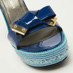 Stuart Weitzman Blue Patent Leather Ankle Strap Wedge Sandals Size 39