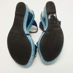 Stuart Weitzman Blue Patent Leather Ankle Strap Wedge Sandals Size 39