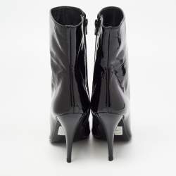 Pre Owned Stuart Weitzman Black Patent Zip Ankle Boots Size 38 