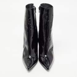 Pre Owned Stuart Weitzman Black Patent Zip Ankle Boots Size 38 