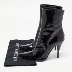 Pre Owned Stuart Weitzman Black Patent Zip Ankle Boots Size 38 