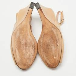 Stuart Weitzman Beige Leather Peep Toe Slingback Wedge Pumps Size 37