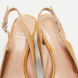 Stuart Weitzman Beige Leather Peep Toe Slingback Wedge Pumps Size 37