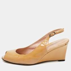 Stuart Weitzman Beige Leather Peep Toe Slingback Wedge Pumps Size 37