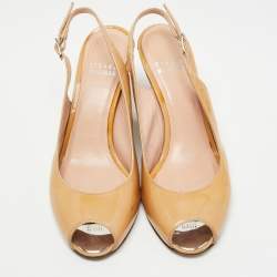 Stuart Weitzman Beige Leather Peep Toe Slingback Wedge Pumps Size 37