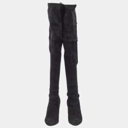 Pre Owned Stuart Weitzman Black Suede Knee Length Boots Size 37.5