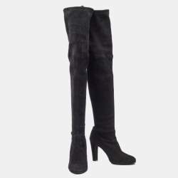 Pre Owned Stuart Weitzman Black Suede Knee Length Boots Size 37.5