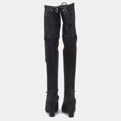 Pre Owned Stuart Weitzman Black Suede Knee Length Boots Size 37.5