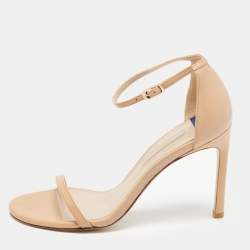 Stuart Weitzman Beige Leather Nudistsong Ankle Strap Sandals Size 37
