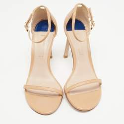 Stuart Weitzman Beige Leather Nudistsong Ankle Strap Sandals Size 37