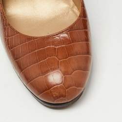 Stuart Weitzman Brown Croc Embossed Leather Platform Pumps Size 38.5