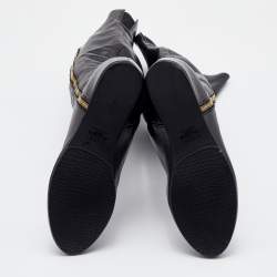 Pre Owned Stuart Weitzman Black Leather Knee Length Boots Size 34.5