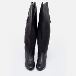 Pre Owned Stuart Weitzman Black Leather Knee Length Boots Size 34.5