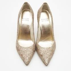 Stuart Weitzman Metallic Bronze/Brown Leather and Glitter Pointed Toe Pumps Size 35