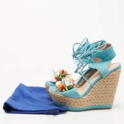 Stuart Weitzman Blue Suede Lace Up Wedge Sandals Size 36