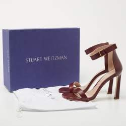 Stuart Weitzman Burgundy Leather Nudistsong Ankle Strap Sandals Size 38