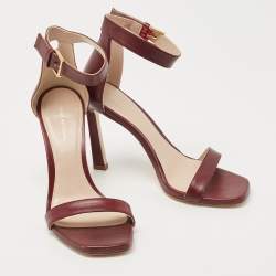 Stuart Weitzman Burgundy Leather Nudistsong Ankle Strap Sandals Size 38