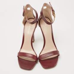 Stuart Weitzman Burgundy Leather Nudistsong Ankle Strap Sandals Size 38
