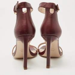 Stuart Weitzman Burgundy Leather Nudistsong Ankle Strap Sandals Size 38