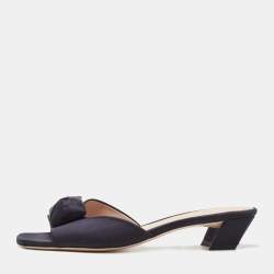 Stuart Weitzman Black Satin Bow Mules Size 41