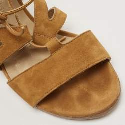 مملوكة مسبقًا Stuart Weitzman Tan Suede Lace Up Block Heel Sandals Size 38