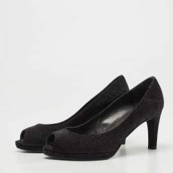Stuart Weitzman Black Textured Leather Peep Toe Platform Pumps Size 38