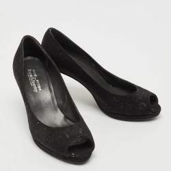 Stuart Weitzman Black Textured Leather Peep Toe Platform Pumps Size 38