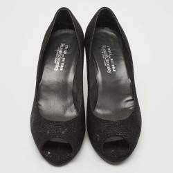 Stuart Weitzman Black Textured Leather Peep Toe Platform Pumps Size 38