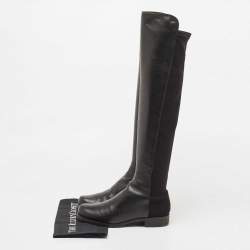 Stuart Weitzman Black Fabric and Leather Reserve  Knee Boots Size 37